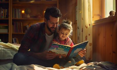 Vater liest seiner Tochter aus einem Buch vor